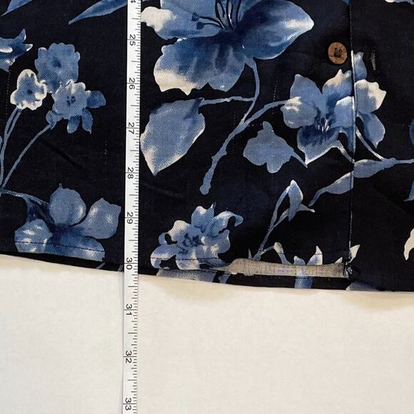 Jos. A. Bank Silk Blue Floral Tropical Camp Collar Button Down Shirt, Size XL - Picture 10 of 13